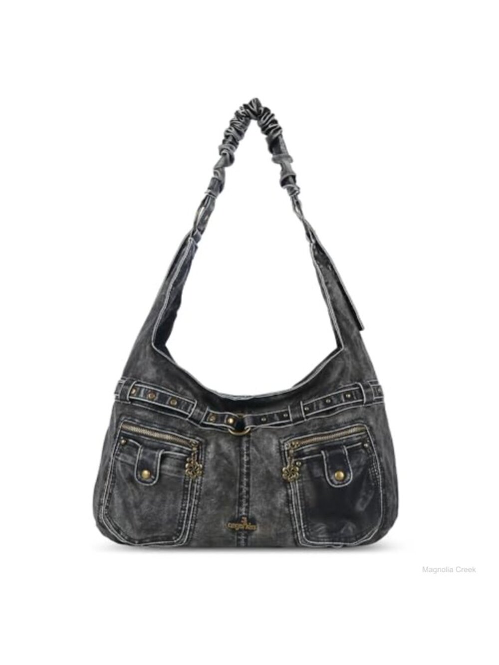 Vagen Leather Large Hobo Shoulder Bag Multi-Pocket Tote with Studs